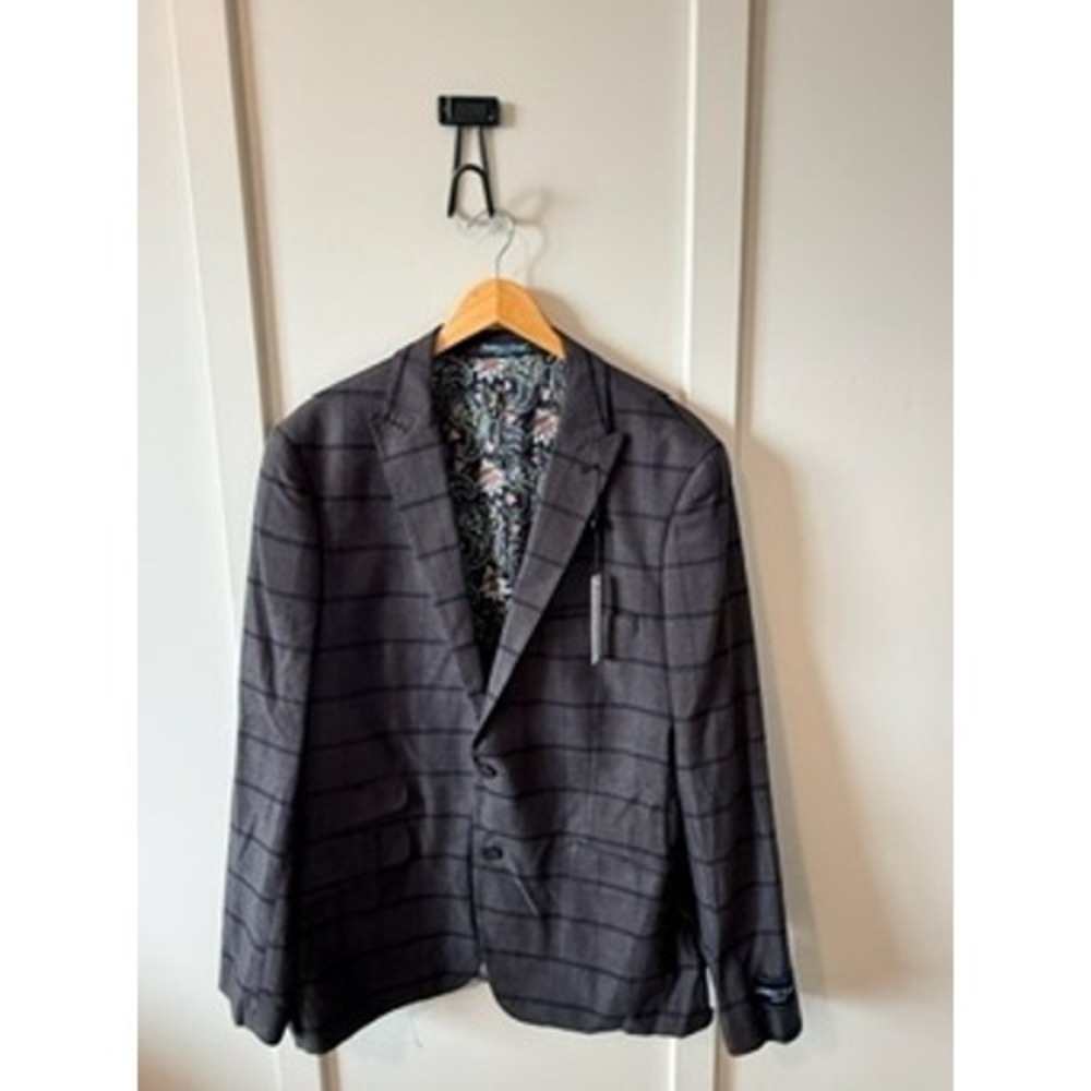 Paisley & Gray Mens Slim Fit Blazer Brown Violet Windowpane Sport Coat 46R NEW
